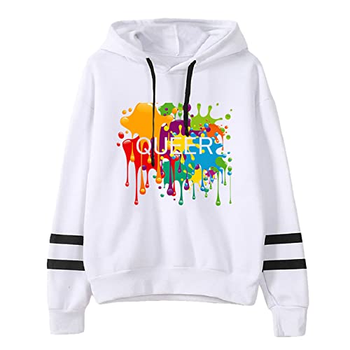 GUANGTAO Rainbow Pattern Sweatshirt Gay LGBTQ Hoodie LGBT Queer Spring Autumn Classic Pullover Unisex Street Casual Fashion Cool Striped Long Sleeve Jacket Oversize von GUANGTAO