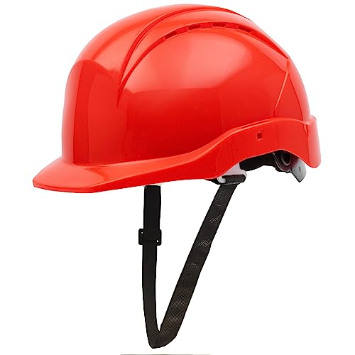 GUARD 5 - Bauhelm mit Drehradsystem für stufenweise Größenregulierung - DIN EN 397 - Verstellbarer Kinnriemen für optimalen Sitz, 6-Punkt-Gurtband - Baustellenhelm Rot von GUARD 5