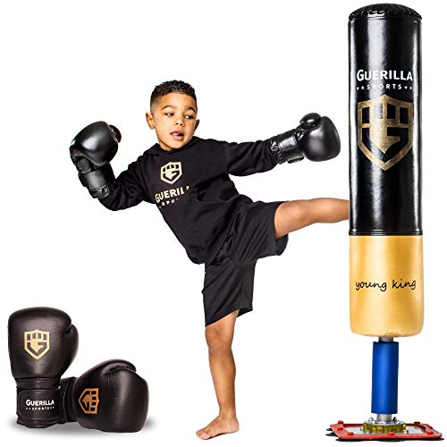 Guerilla Sports Standboxsack „Young King“ - Freistehender Boxsack mit Ständer, inkl. Boxhandschuhe (6oz) - Robuster Punching-Sack für MMA, Boxen, Training - Für Kinder, von 4-13 Jahre von GUERILLA SPORTS