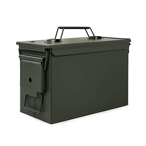 GUGULUZA Munitionskiste Munitionsbox Werkzeugkasten Metall Neu Ammo Box Wasserdicht, Armeegrün - Kal.50 von GUGULUZA