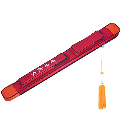 GUIREPTY Tasche mit Schwertern, Tasche mit Samurai-Schwert, Schwerttasche Jiansui Quaste Einlagiges Oxford-Gewebe PU-Leder Multifunktions-Schwerttasche auf der Rückseite,Rot (Color : Red) von GUIREPTY
