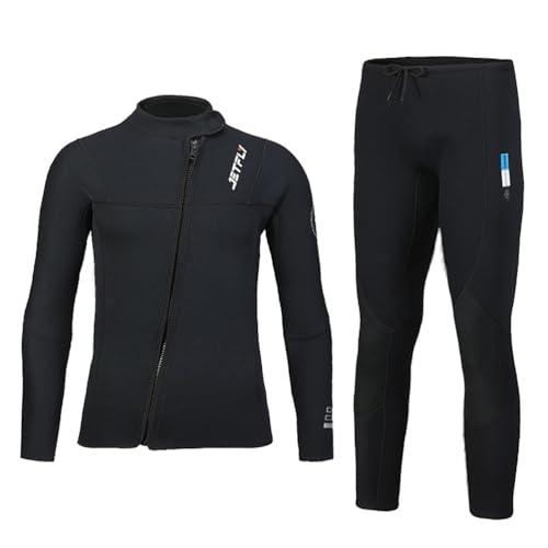 3mm Herren Neoprenanzug 2-Teiliges Set Neopren Tauchanzüge Frontreißverschluss Langarm Stretch Neoprenanzug Top & Hosen Tauchhose Männer Ultra Stretch Wetsuits für Tauchen Surfen Schnorcheln L von GUOCU