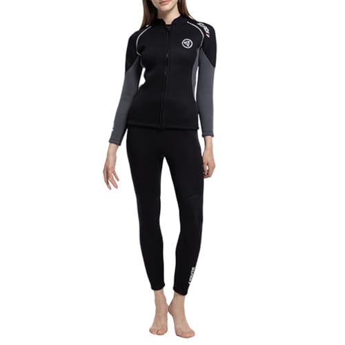 Damen Neoprenanzug Jacke Top und Neoprenhose, 3mm Lang Zweiteiliger Neoprenanzug Neopren Reißverschluss Tauchanzug Stretch Nassanzüge UV Schutz Badeanzug für Tauchen Surfen Schnorcheln XXL von GUOCU