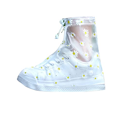 GUOCU Regen Schuhüberzug Schuhüberzieher PVC Transparent Wasserdicht Rutschfest Regenüberschuhe mit Blumenmuster Regenschutz aus Silikon Überschuhe mit Reißverschluss 1 von GUOCU