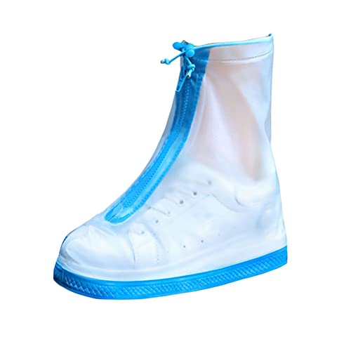 GUOCU Rutschfeste Wasserdichte Regenstiefel-Überschuhe Outdoor-Silikon Transparent Schuhüberzieher Überschuhe mit Reißverschluss und Kordelzug Einfach zu tragen für Frauen, Männer Blau von GUOCU