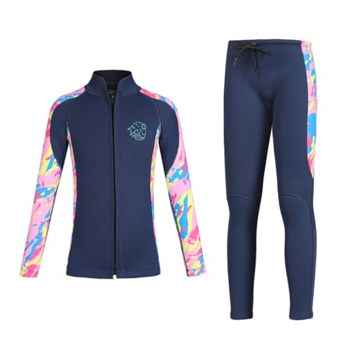 Geteilter Neoprenanzug Kinder - 2.5mm Lang Jungen Mädchen Frontreißverschluss Tauchanzug 2-Teiliges Set Neoprenanzug Jacke Top & Neoprenhosen zum Schwimmen, Tauchen, Schnorcheln, Surfen XS von GUOCU