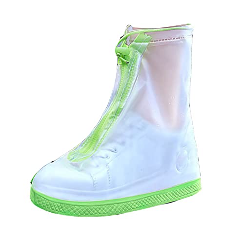 Rutschfeste Wasserdichte Regenstiefel-Überschuhe Outdoor-Silikon Transparent Schuhüberzieher Überschuhe mit Reißverschluss und Kordelzug Einfach zu tragen für Frauen, Männer Grün von GUOCU