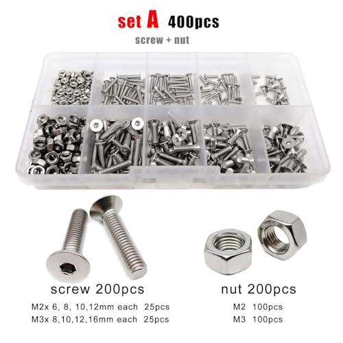 GUPEB M1,6 M2 M2,5 M3 M4 M5 Inbus-Innensechskant Flacher Senkkopf Schraube Bolzen Mutter Unterlegscheibe Set Kit von GUPEB