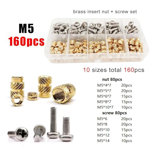 GUPEB M1.4 M1.6 M2 M2.5 M3 M4 M5M6 Messing Kupfer Twill Rändelgewinde Einbettungseinsatz Mutter Schraubensatz Set von GUPEB