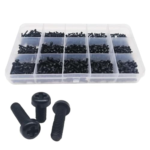 GUPEB M2 M2.5 M3 M4 Schwarz Weiß Nylon Kunststoff isoliert Phillips Pfanne Rundkopfschraube Schraube Mutter Set Sortiment Kit von GUPEB