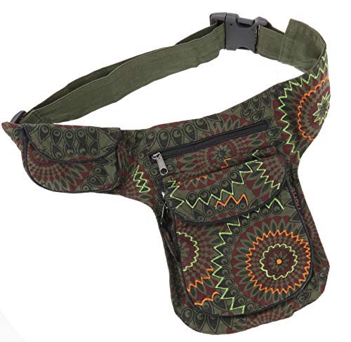 GURU SHOP Stoff Sidebag & Gürteltasche, Goa Gürteltasche - Olive, Herren/Damen, Grün, Baumwolle, Size:One Size, 27x20x4 cm, Festival- Bauchtasche Hippie von GURU SHOP