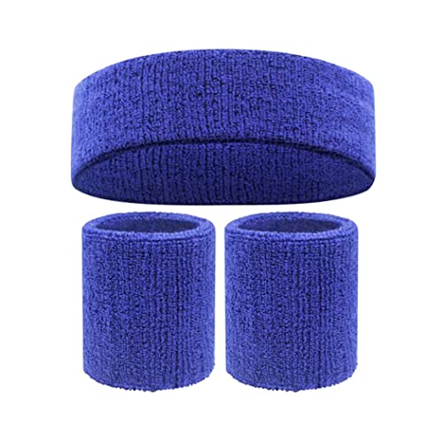 2 Stück Handgelenkbänder für Sport und 1 Haarband, saugfähig, Feuchtigkeitstransport, weich, schweißabsorbierend, geeignet für Sport Fitness Tennis (Blau) von GUTEINTE