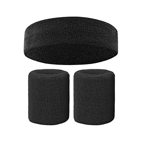2 Stück Handgelenkbänder für Sport und 1 Haarband, saugfähig, Feuchtigkeitstransport, weich, schweißabsorbierend, geeignet für Sport Fitness Tennis (schwarz) von GUTEINTE