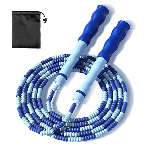GWAWG Beaded Jump Rope Springseil Verhedderungsfrei 2.8M Verstellbare Länge Blau für Kinder und Erwachsene von GWAWG