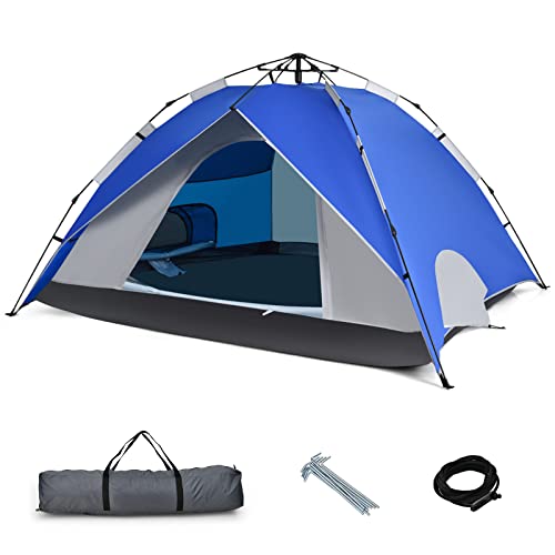 GYMAX 2 in 1 Pop Up Zelt für 4 Personen, Wurfzelt Familienzelt Sonnenschutz & Wasserdicht 2000 mm, Doppelschichtiges Campingzelt mit Tragetasche, 260 x 223 x 154 cm von GYMAX