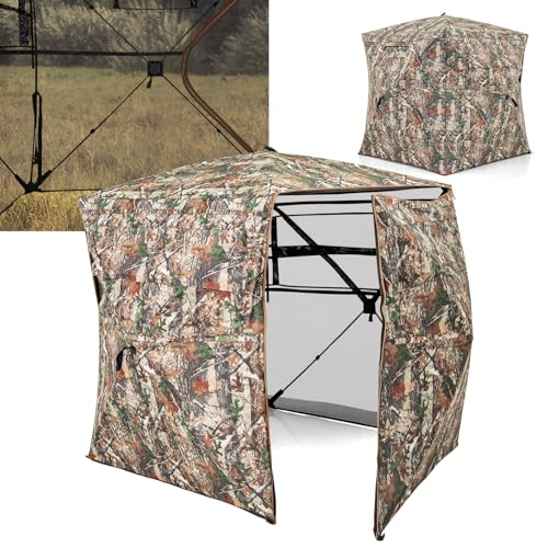 GYMAX 360° durchsichtiges Jagdzelt, Tarnzelt für 2–3 Personen, Jagdversteck mit vollständig zu öffnender Tür & Tragetasche, Jägerzelt, aufklappbares Bodenversteck für die Hirschjagd von GYMAX
