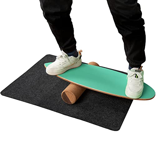 GYMAX Balance Board aus Holz Balancebrett mit Korkrolle & Schutzmatte Gleichgewichtsboard für Indoor-Surfen Indoorboard Surfboard (Grün) von GYMAX