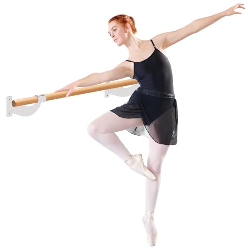 GYMAX Ballettstange 120cm Lange, wandhalter Übungsstange aus Holz, Tanzstange für Tanz & Stretching, Ballettstangenhalter für Kinder & Erwachsene (Weiß) von GYMAX