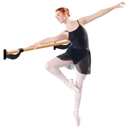 GYMAX Ballettstange 120cm Lange, wandhalter Übungsstange aus Holz, Tanzstange für Tanz & Stretching, Ballettstangenhalter für Kinder & Erwachsene (Schwarz) von GYMAX