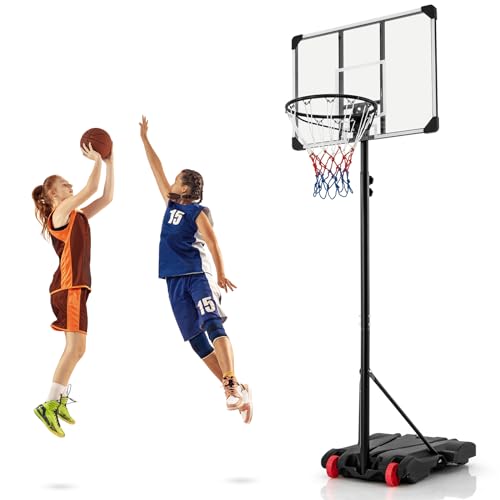 GYMAX Basketballkorb mit Ständer, höhenverstellbares Basketballanlage 175-206 cm, Basketballständer mit bruchsicherer Rückwand, Vorderrädern & befüllbarer Basis, für Jugendliche & Erwachsene von GYMAX