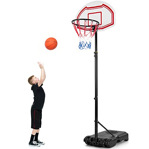 GYMAX Basketballständer 158-210 cm höhenverstellbar, tragbarer Basketballkorb mit rostfreiem Ständer, Basketballsystem mit 2 Rädern, Basketballanlage mit befüllbarer Basis von GYMAX
