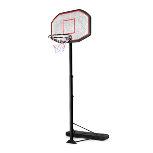GYMAX Basketballständer 202-305 cm höhenverstellbar, tragbarer Basketballkorb mit Ständer, Mobile Basketballanlage mit Rollen, Standfuß mit Wasser & Sand befüllbar, für drinnen & draußen, Schwarz von GYMAX