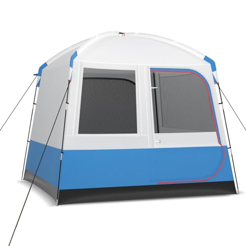 GYMAX Campingzelt für 3-5 Personen, tragbarer Zelt mit großer Doppelschicht-Netztür, Netz-Fenstern & Tragetasche, wasserdichtes Familienzelt, Kuppelzelt für Rucksackreisen & Wanderausflüge von GYMAX
