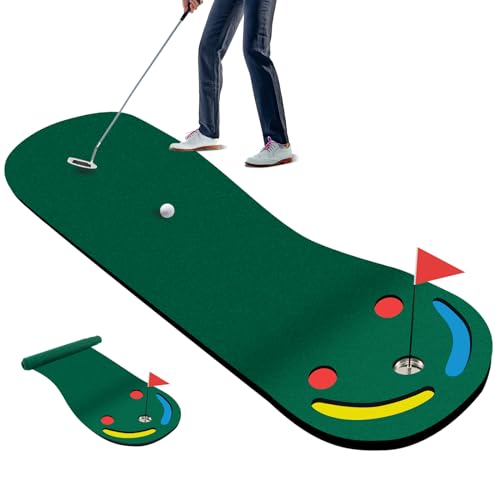GYMAX Golf-Puttingmatte 300 x 96 cm, Golf Übungsmatte mit 3 Löchern, Trainingshilfebecher & Flagge, tragbare Golf Trainingsmatte mit Golfloch-Abdeckungen, Golfmatte für drinnen & draußen von GYMAX
