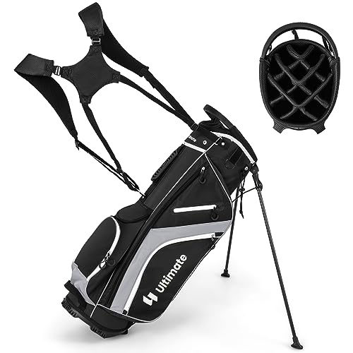 GYMAX Golf-Standtasche, tragbare Golftasche mit 14 Fächern & 6 Taschen, Golftaschenständer mit Regenhaube & Tragegriff, Standbag für Herren & Damen von GYMAX