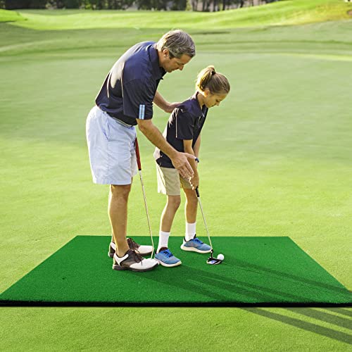 GYMAX Golfmatte 150 x 100 cm, Aufrollbare Golf-Schlagmatte, Golf-Übungsmatte mit 2 Abschlagpositionen & 3 Gummi-Tees, Abschlagmatte für das Golftraining von GYMAX