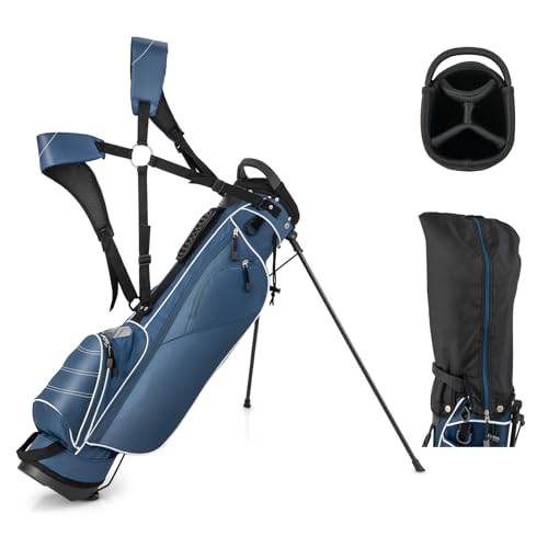 GYMAX Golftasche, stabile Golfschlägertasche mit Griffen & Ständer, Golf-Reisetasche tragbar (Blau) von GYMAX