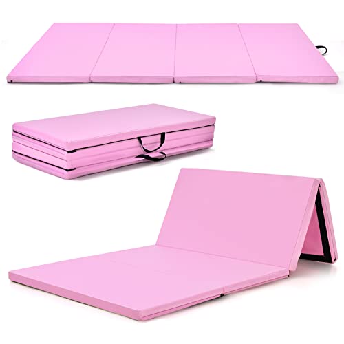 GYMAX Gymnastikmatte klappbar, rutschfeste & reißfeste Weichbodenmatte mit Kunstleder-Bezug & 2 Tragegurten, Fitnessmatte aus 4 Teilmatten für Yoga, Pilates & Workout, 240 x 120 x 5 cm von GYMAX