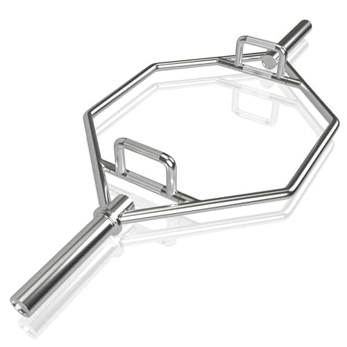 GYMAX Hex-Stange, Krafttrainings-Fangstange mit klappbaren gerändelten Griffen, 363 kg Belastbarkeit, Heavy-duty Shrug Bar für Deadlifts, Gewichtheben (Silber) von GYMAX