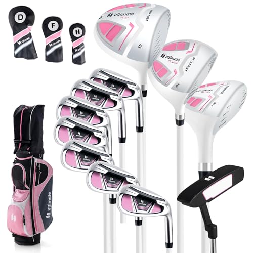 GYMAX Komplette Golfschlägersätze, Golfschläger Set für Damen, inkl. 460CC #1 Driver, 3 Fairway, 5 Hybrid, 5/#6/#7/#8/#9/#P/#S Eisen, Putter, 3 Schlägerhauben & tragbare Cart-Tasche (Rosa) von GYMAX