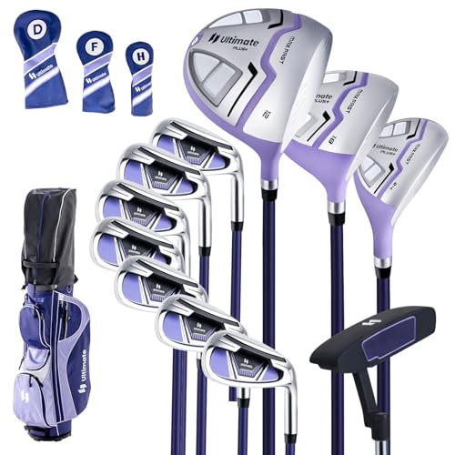 GYMAX Komplette Golfschlägersätze, Golfschläger Set für Damen, inkl. 460CC #1 Driver, 3 Fairway, 5 Hybrid, 5/#6/#7/#8/#9/#P/#S Eisen, Putter, 3 Schlägerhauben & tragbare Cart-Tasche (Violett) von GYMAX