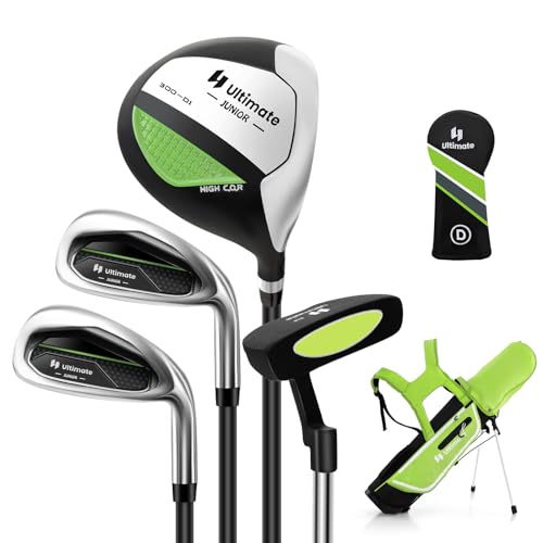 GYMAX Komplettes Golfschläger Set, Komplettsatz mit Golftasche & Regenhaube, inkl. 1 Driver, 7er-Eisen, S-Eisen & Putter, Golf Set für Kinder 8–10 Jahren(Grün) von GYMAX