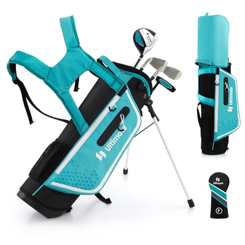 GYMAX Komplettes Golfschläger Set, Komplettsatz mit Golftasche & Regenhaube, inkl. 3er Fairway, 7er-Eisen, S-Eisen & Putter, Golf Set für Kinder 5–7 Jahren(Blau) von GYMAX
