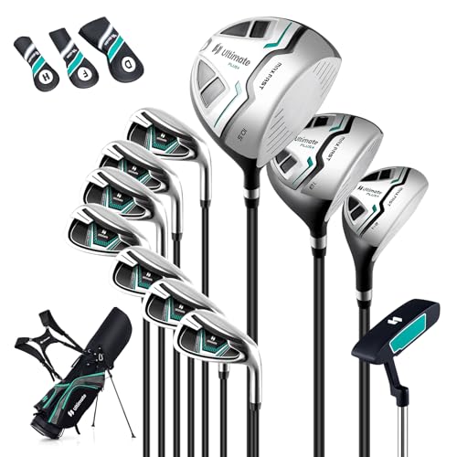 GYMAX Komplettes Golfschlägerset, Golfset für Herren, Golfschlägersätze inkl. #1 Driver, 3 Fairway, 5 Hybrid, 5, 6, 7, 8, 9, P, S Eisen, Putter, 3 Schlägerhauben & Tragbare Standtasche (Grün) von GYMAX