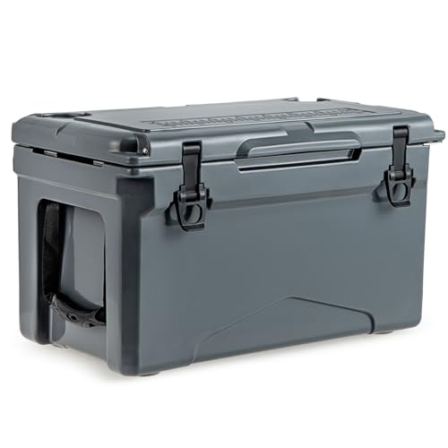 GYMAX Kühlbox 28L, tragbarer isolierter Eisbehälter mit Griffen, Flaschenöffner & Becherhaltern, Isolierbox, Thermobox für Grillen, Camping, Picknick & Angeln(Grau) von GYMAX