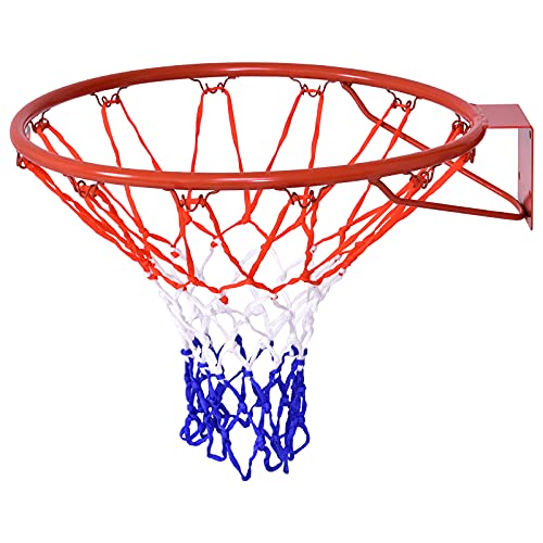 GYMAX Ø 46 cm Basketballkorb, Basketballnetz mit Eisenring & Halterung, Wetterfester Basketballring in Profigröße zur Wandmontage, für drinnen & draußen von GYMAX