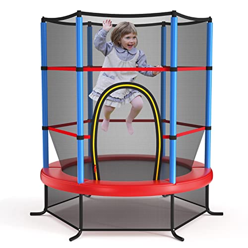 GYMAX Ø165 cm Gartentrampolin mit Sicherheitsnetz & Randabdeckung, Fitnesstrampolin, Kindertrampolin für Kinder ab 3 Jahren (Blau) von GYMAX