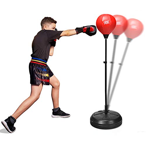 GYMAX Punchingball Boxen Set 120-154 cm höhenverstellbar, Box Set mit Boxhandschuhen & Pumpe, freistehender Boxstand für Kinder & Erwachsene, für Boxing, Kickboxing, Speed Training, Stressabbau von GYMAX