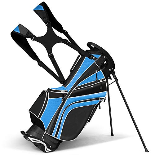 GYMAX Standbag Cartbag Standtasche Golfreisetasche Wasserabweisende Golftasche (Schwarz + Blau) von GYMAX