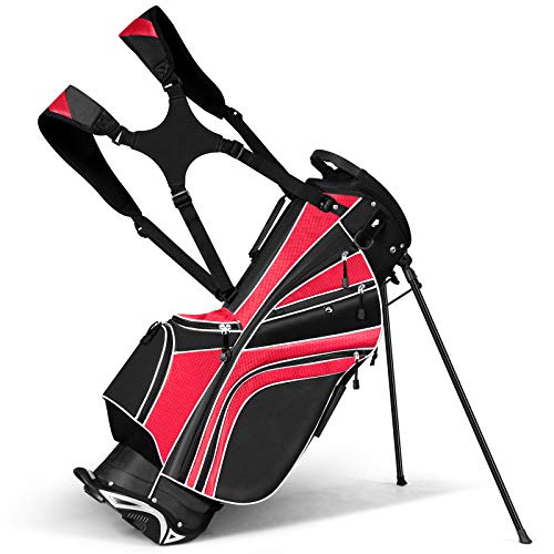 GYMAX Standbag Cartbag Standtasche Golfreisetasche Wasserabweisende Golftasche (Schwarz + Rot) von GYMAX