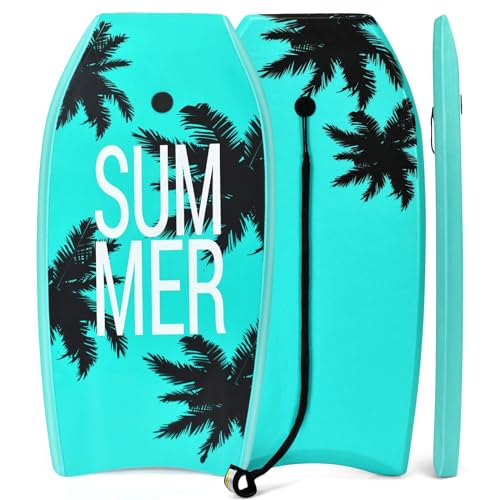 GYMAX Surfbrett, Schwimmbrett mit Zugseil & EPS Schaumstoff-Kern, Bodyboard Surfboard für Kinder & Erwachsene (83 x 47 x 5,5 cm, Grün) von GYMAX