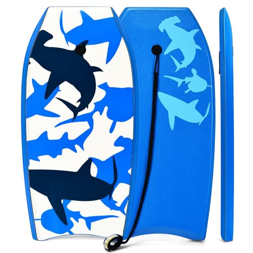 GYMAX Surfbrett, Schwimmbrett mit Zugseil & EPS Schaumstoff-Kern, Bodyboard Surfboard für Kinder & Erwachsene (94 x 47 x 5,5 cm, Blau) von GYMAX