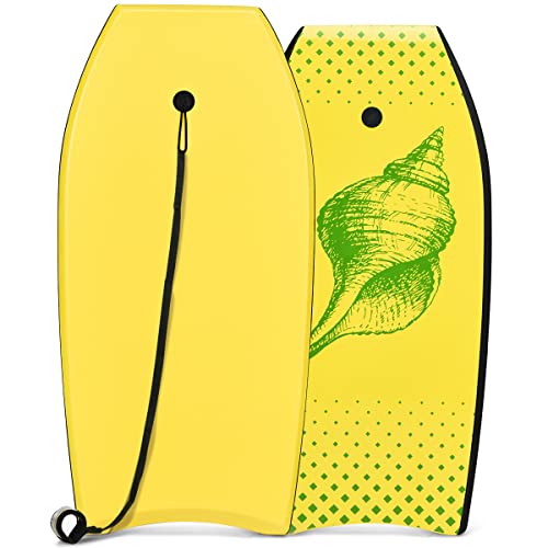 GYMAX Surfbrett 105 x 51 cm, Schwimmbrett mit Zugseil, max. Belastung: 85 kg, Bodyboard Surfboard mit EPS Schaumstoff-Kern, für Kinder & Erwachsene (Gelb) von GYMAX