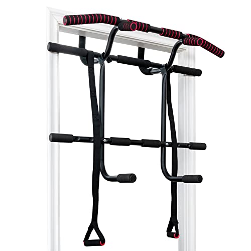 GYMAX Tür Klimmzugstange tragbar, hängende Trainingsgerät mit Zugseil, bis zu 120kg belastbar, multifunktionale Klimmzugrahmen für Zuhause & im Fitnessstudio, schwarz von GYMAX