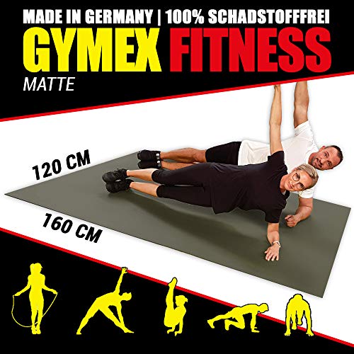 GYMEX Fitness-Matte XXL, extra groß, rollbar, für Yoga, Sport & Fitness 160x120cm Schwarz von GYMEX
