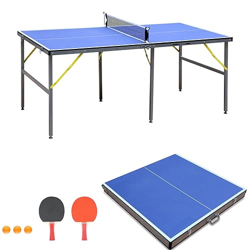 Gymflex Fitness Indoor/Outdoor Folding Table Tennis Table 6 * 3 Feet Professional Tournament Grade Table Tennis Table with Balls Tennis Racket Set & 3 Table Tennis Balls von GYMFLEX